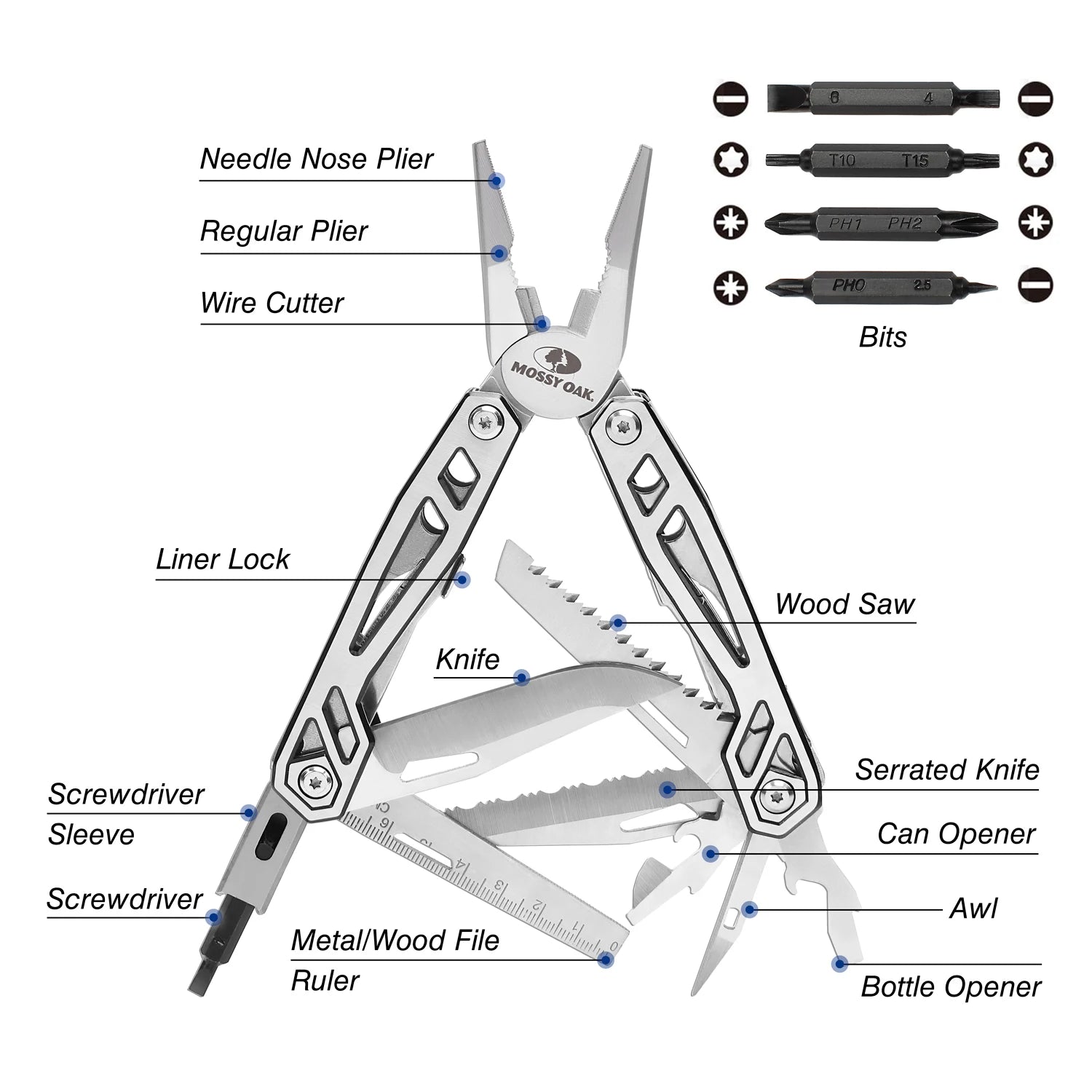 21 in 1 Multi Function Pliers Stainless Steel Portable Pocket Knife with Sheath for Outdoors Survival Camping