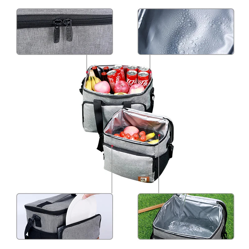 Wholesale Ready Stock Insulated Black Camping Cooler Bag Thermal Polyester Food Picnic Lunch Bag with Adjustable Shoulder Strap