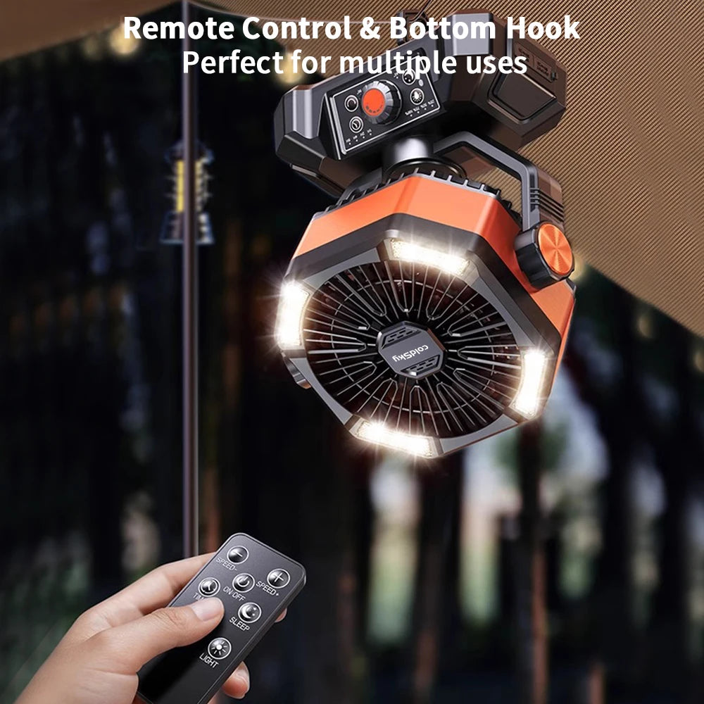 8-Speed Rechargeable Outdoor Fan with 20000mAh Battery & LED Lantern