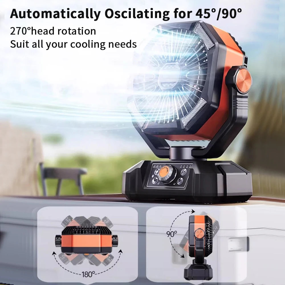 8-Speed Rechargeable Outdoor Fan with 20000mAh Battery & LED Lantern