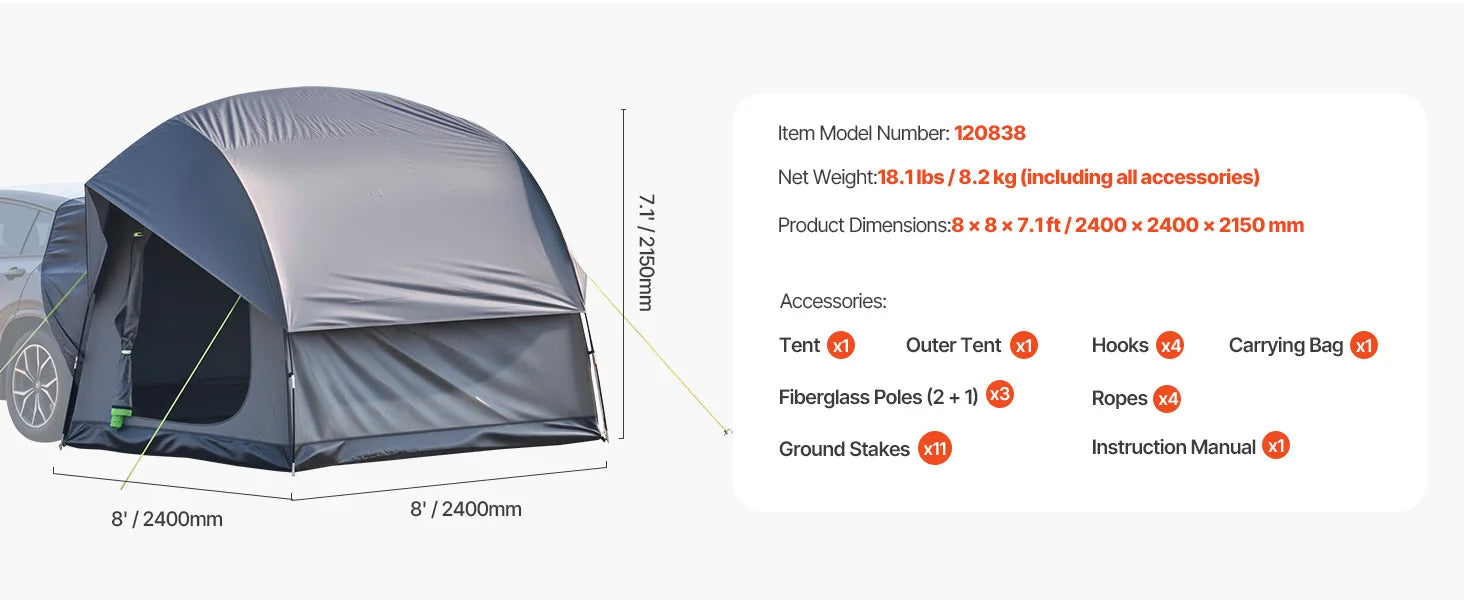 5-8 Person SUV Tent with Awning