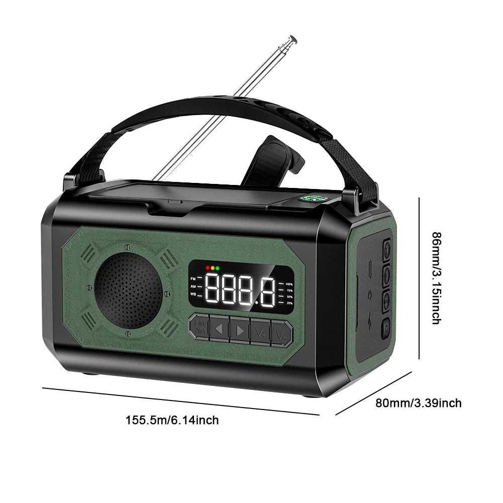12000mAh Weather Alert Radio with 2 Solar Panels Solar Hand Crank Multifunction Radio Flashlight Power Bank for Outdoor Survival