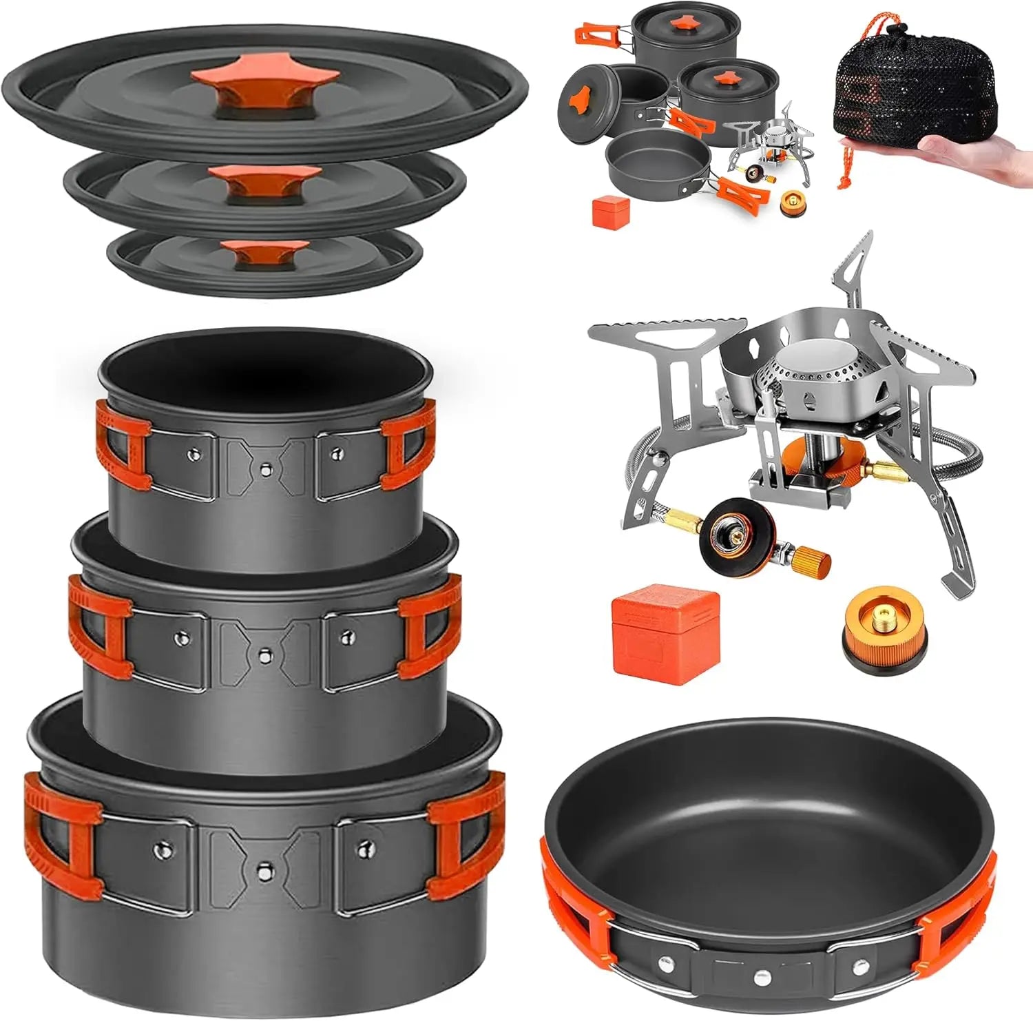 15+ Piece Camping Cookware & Stove Set