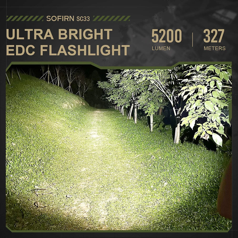 Sofirn SC33 LED Tactical Flashlight XHP70.3 HI  5200lm Powerful 21700 Type C Rechargeable Torch E-switch Outdoor Light