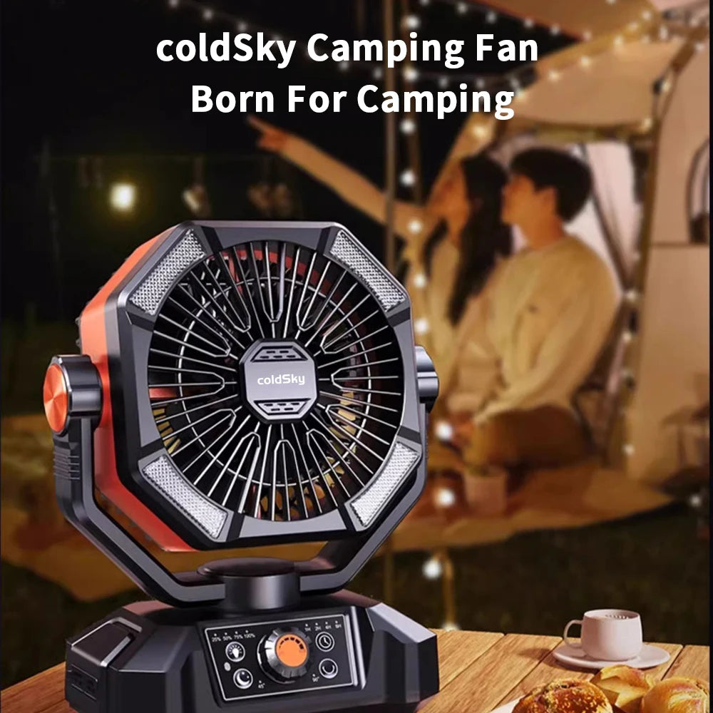 8-Speed Rechargeable Outdoor Fan with 20000mAh Battery & LED Lantern