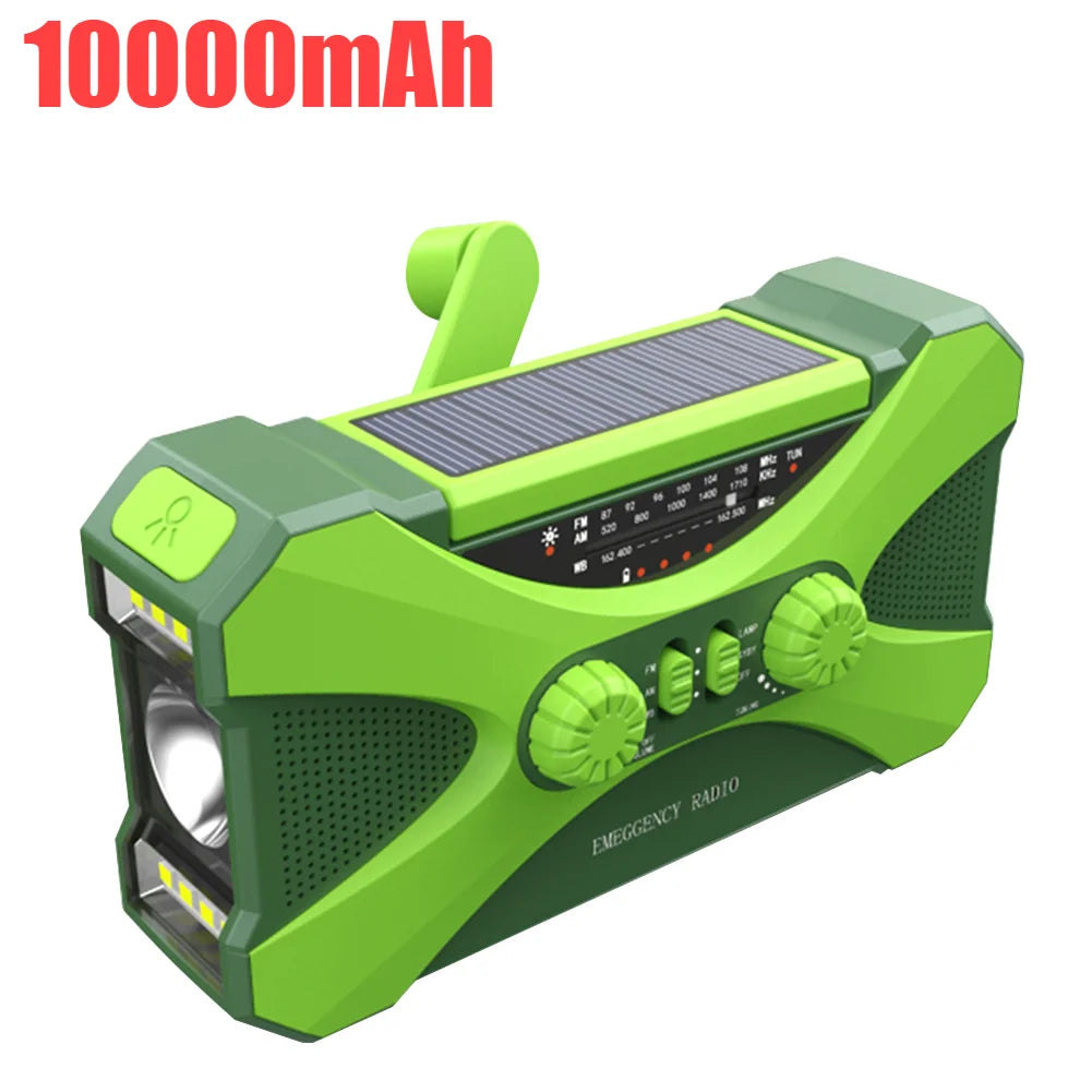 12000mAh Weather Alert Radio with 2 Solar Panels Solar Hand Crank Multifunction Radio Flashlight Power Bank for Outdoor Survival