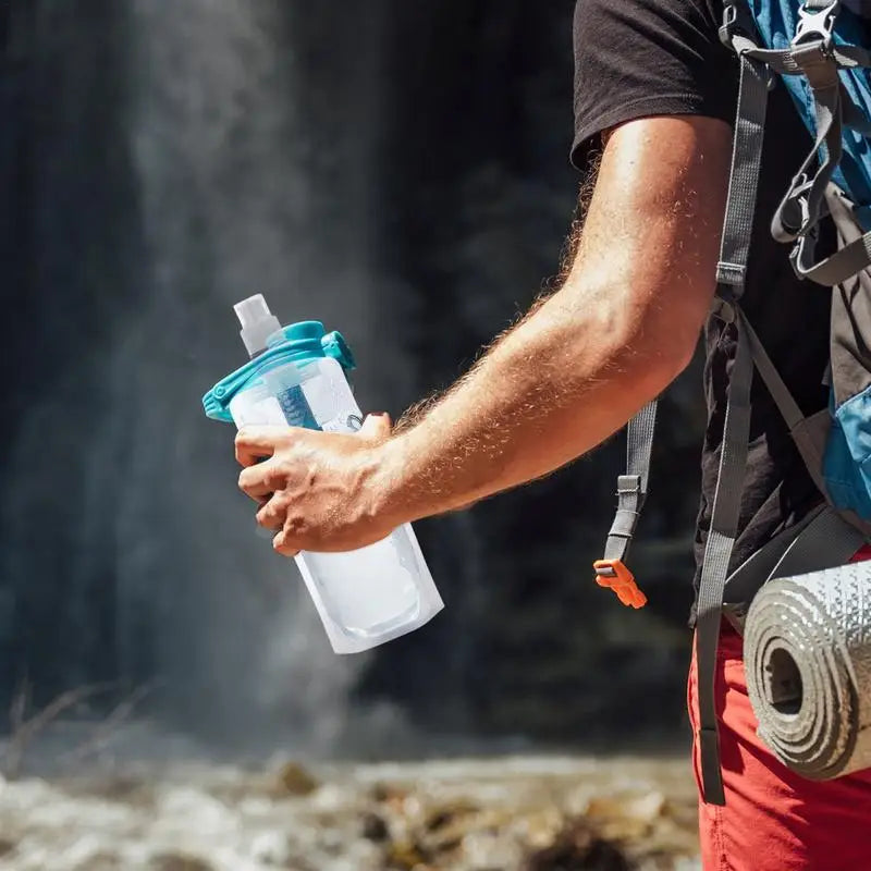 Collapsible Water Bottle with Integrated 0.01 Micron Filter