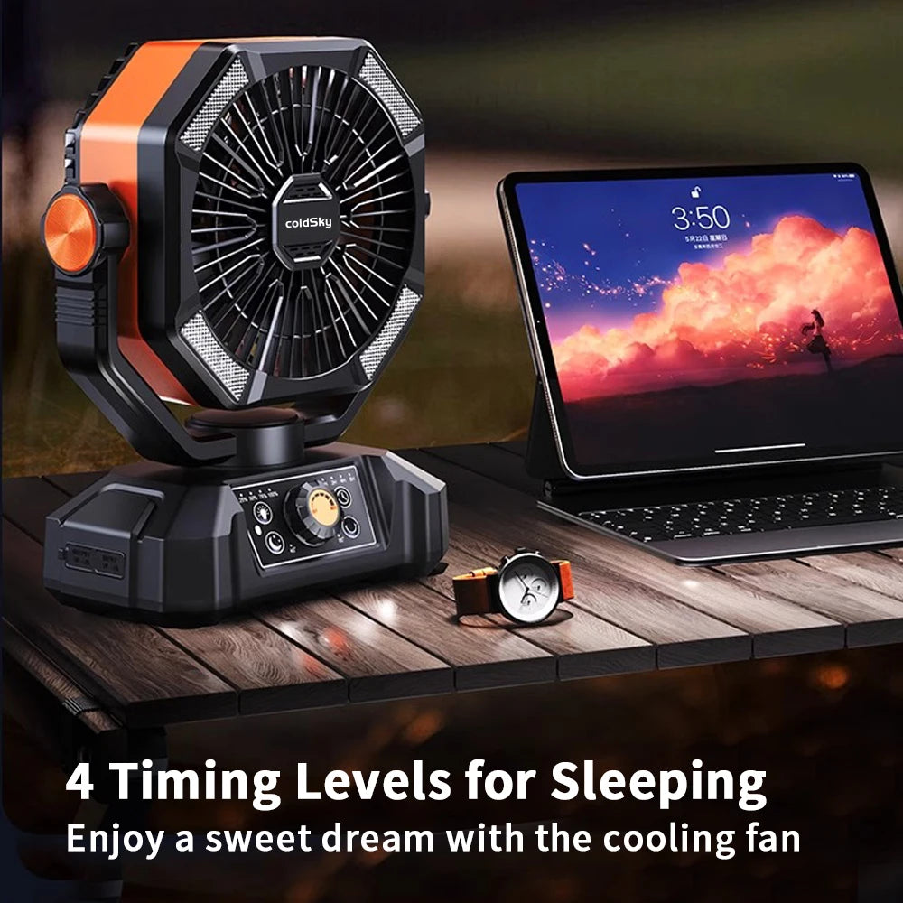 8-Speed Rechargeable Outdoor Fan with 20000mAh Battery & LED Lantern