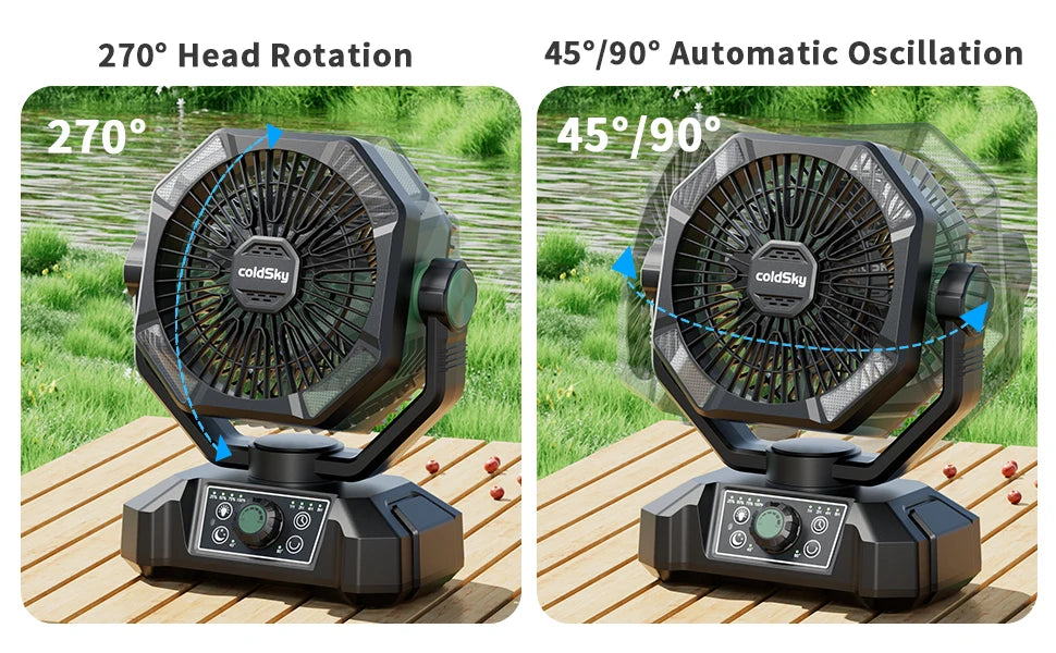 8-Speed Rechargeable Outdoor Fan with 20000mAh Battery & LED Lantern