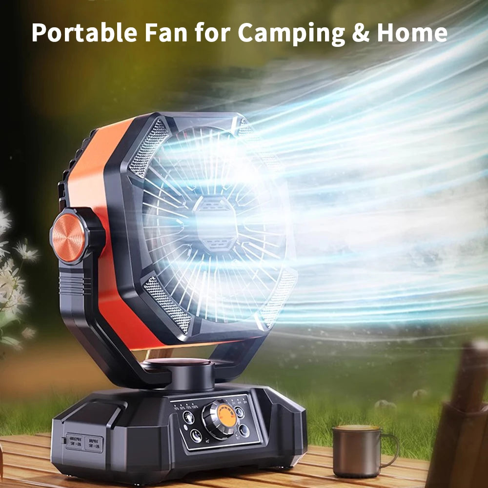 8-Speed Rechargeable Outdoor Fan with 20000mAh Battery & LED Lantern