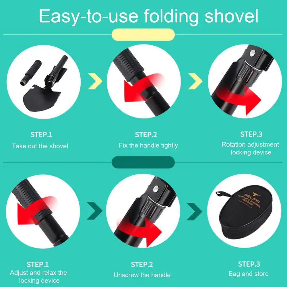 Tri-Fold Trenching Tool with Serrated Edge