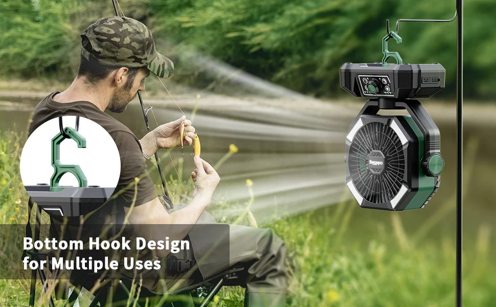 8-Speed Rechargeable Outdoor Fan with 20000mAh Battery & LED Lantern